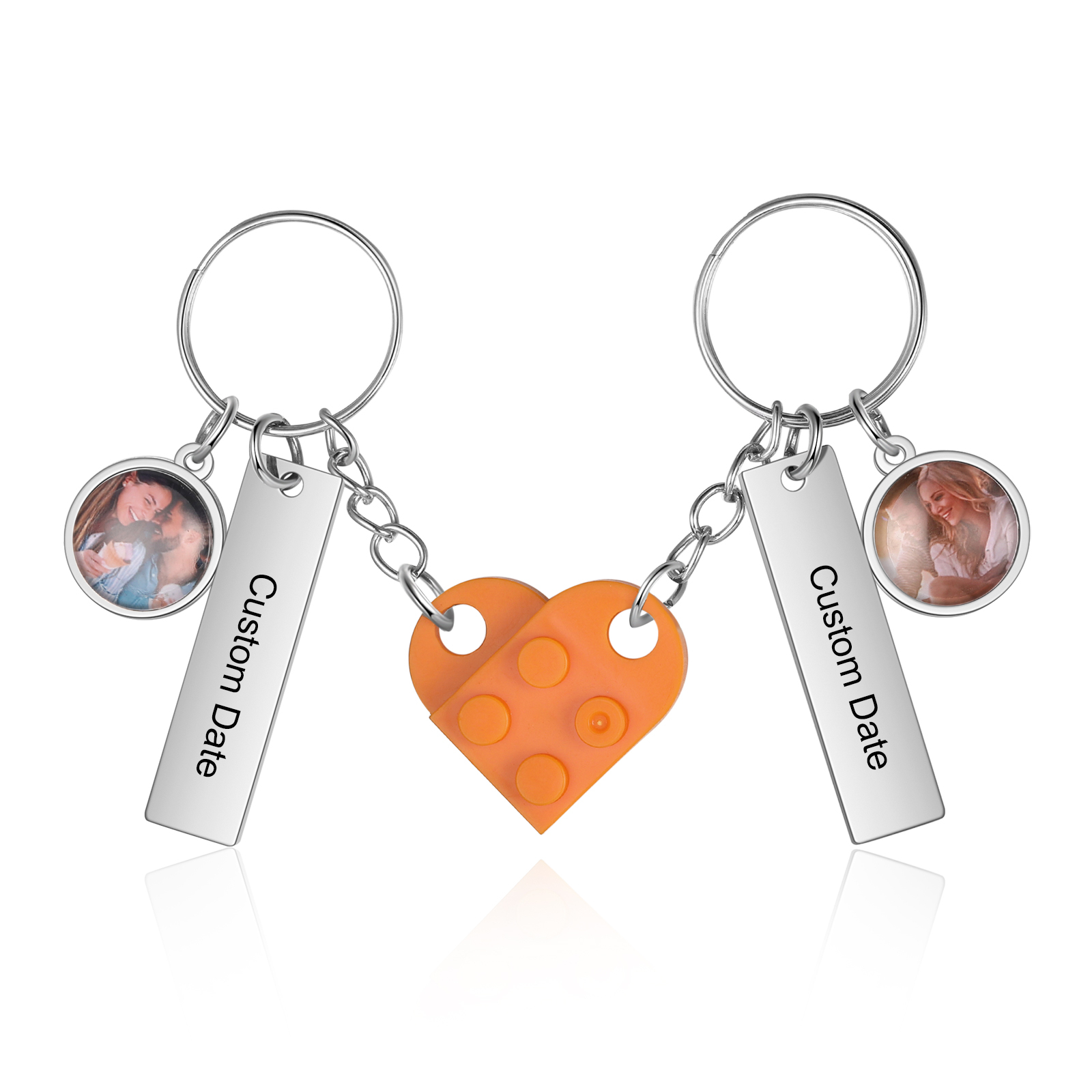Brick Heart Matching Keychain Set Custom 2 Names & Date Couple Keychain Valentine's Day Keyring Gifts
