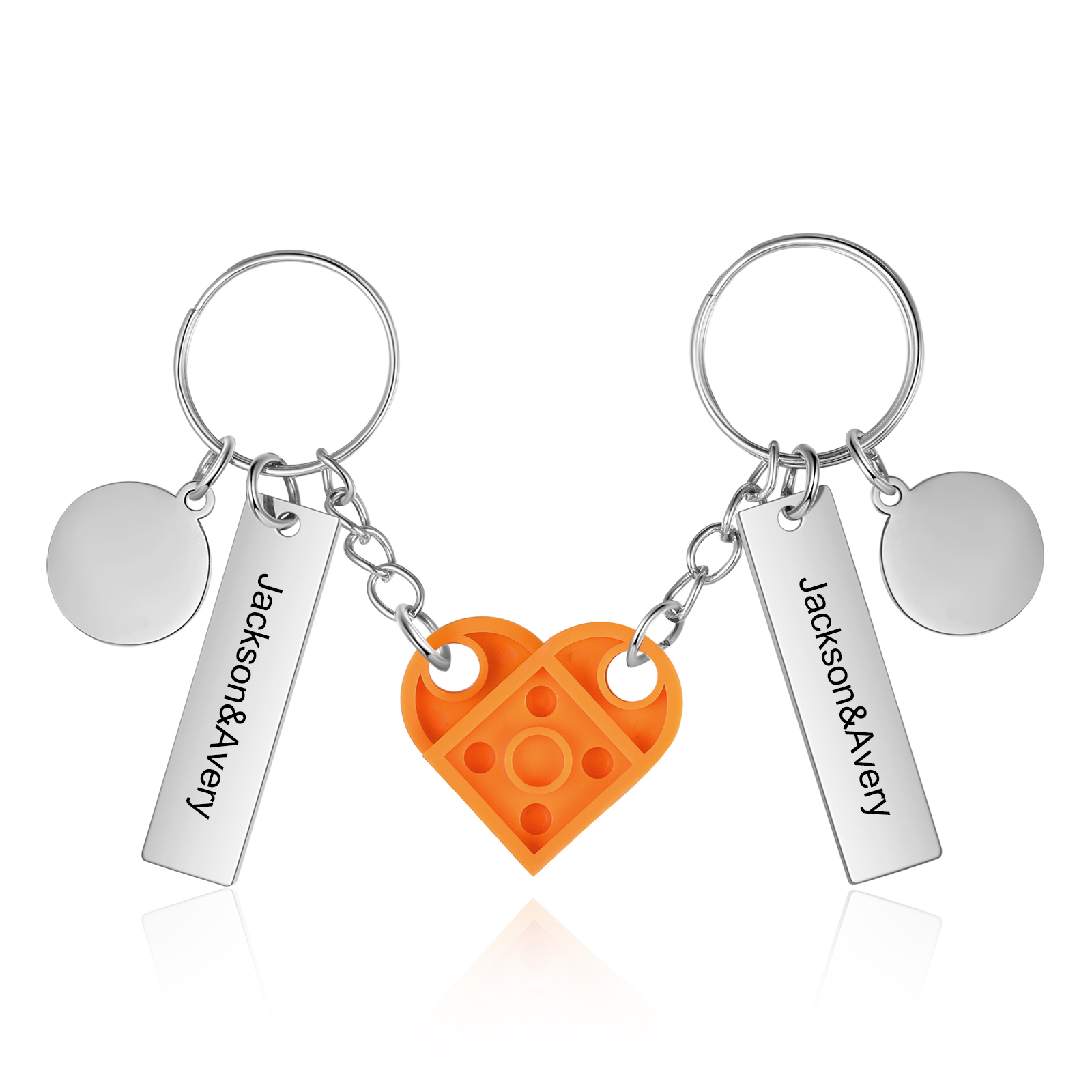 Brick Heart Matching Keychain Set Custom 2 Names & Date Couple Keychain Valentine's Day Keyring Gifts