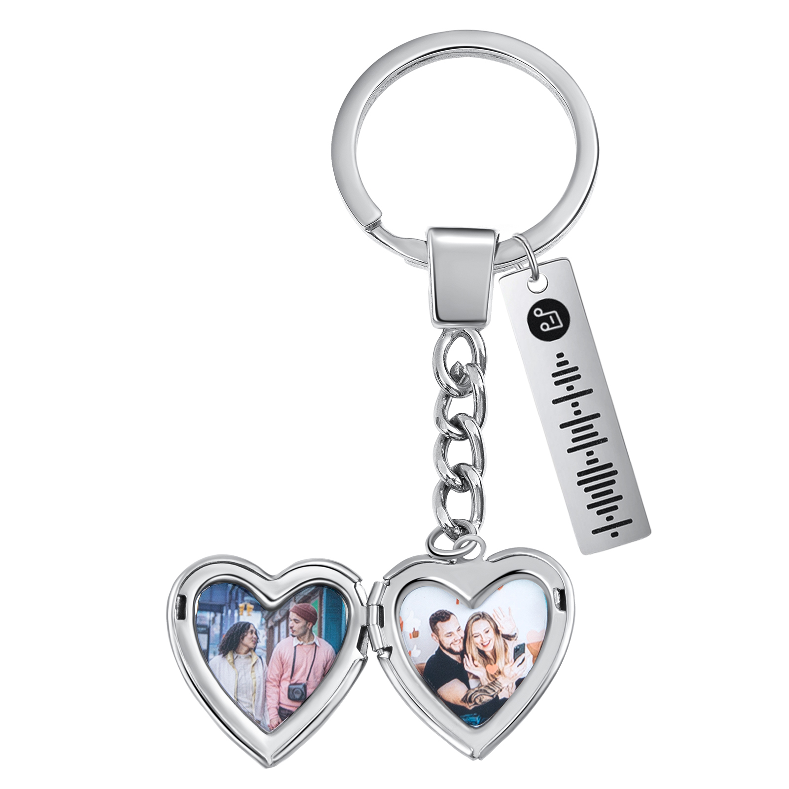 Personalized 2 Photos & Spotify Code Keychain Custom Music Keyring Silver Gifts for Him/Her