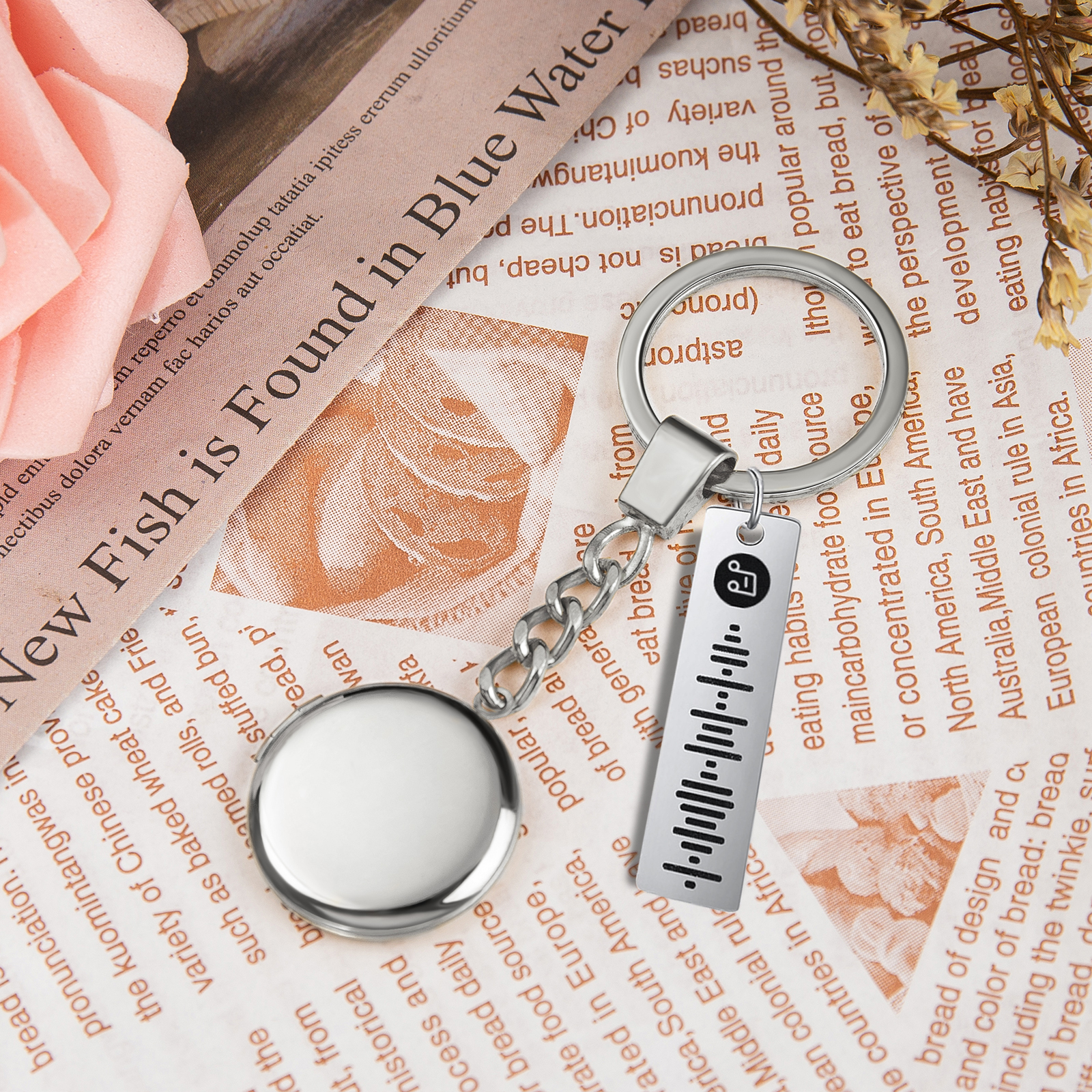 Personalized 2 Photos & Spotify Code Keychain Custom Music Keyring Silver Gifts for Him/Her