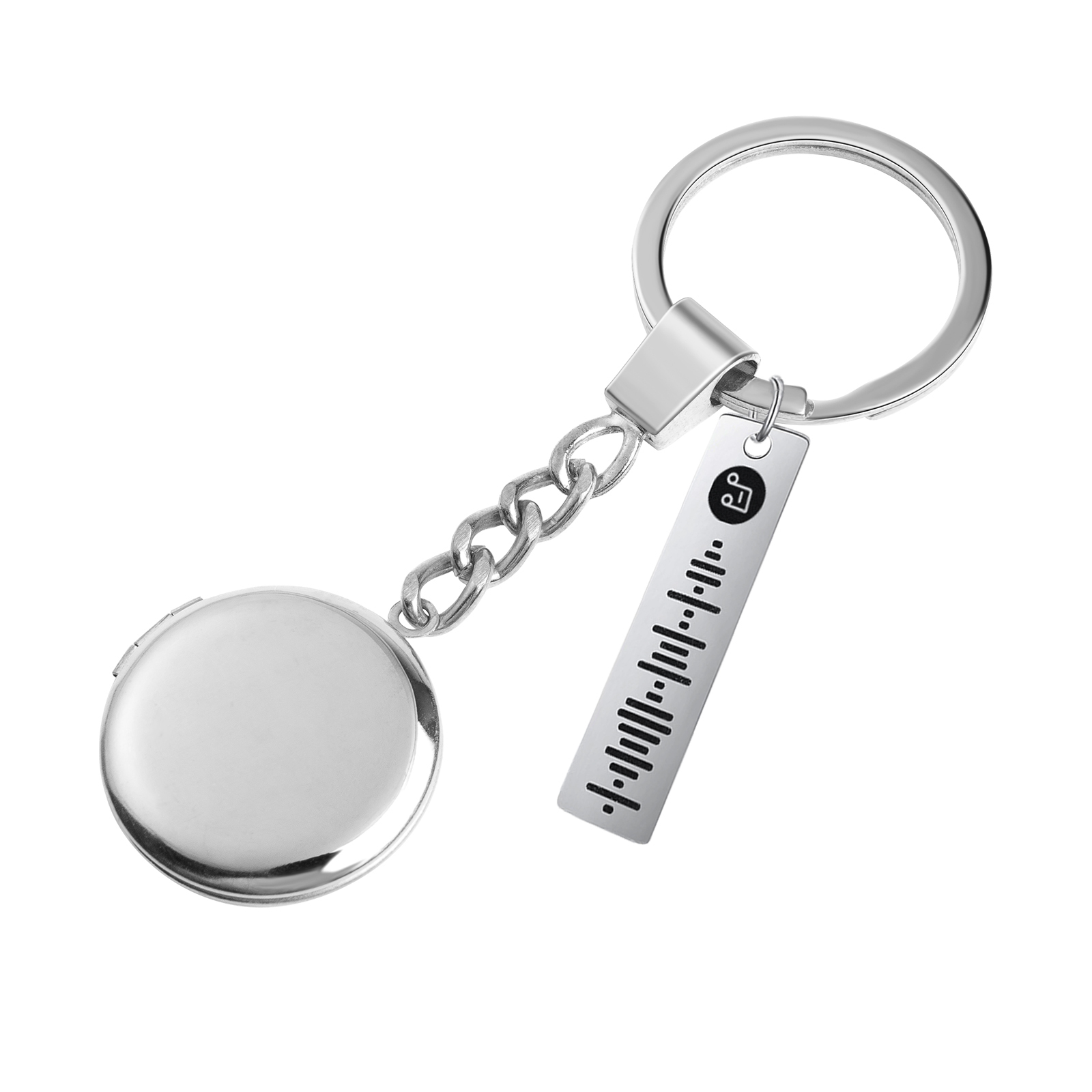 Personalized 2 Photos & Spotify Code Keychain Custom Music Keyring Silver Gifts for Him/Her