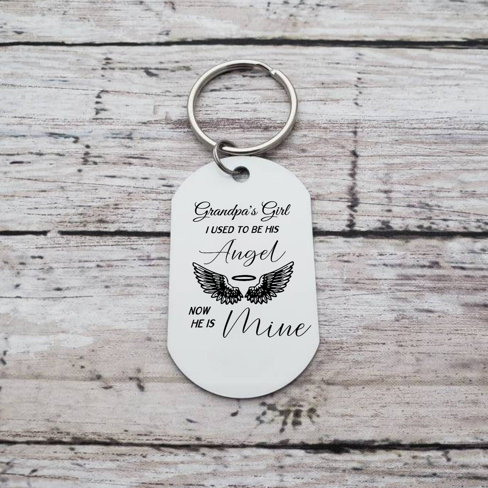 Personalized Memorial Keychain Custom Photo & Text Keyring Gifts for Him/Her - I Used To Be His Angel Now He Is Mine