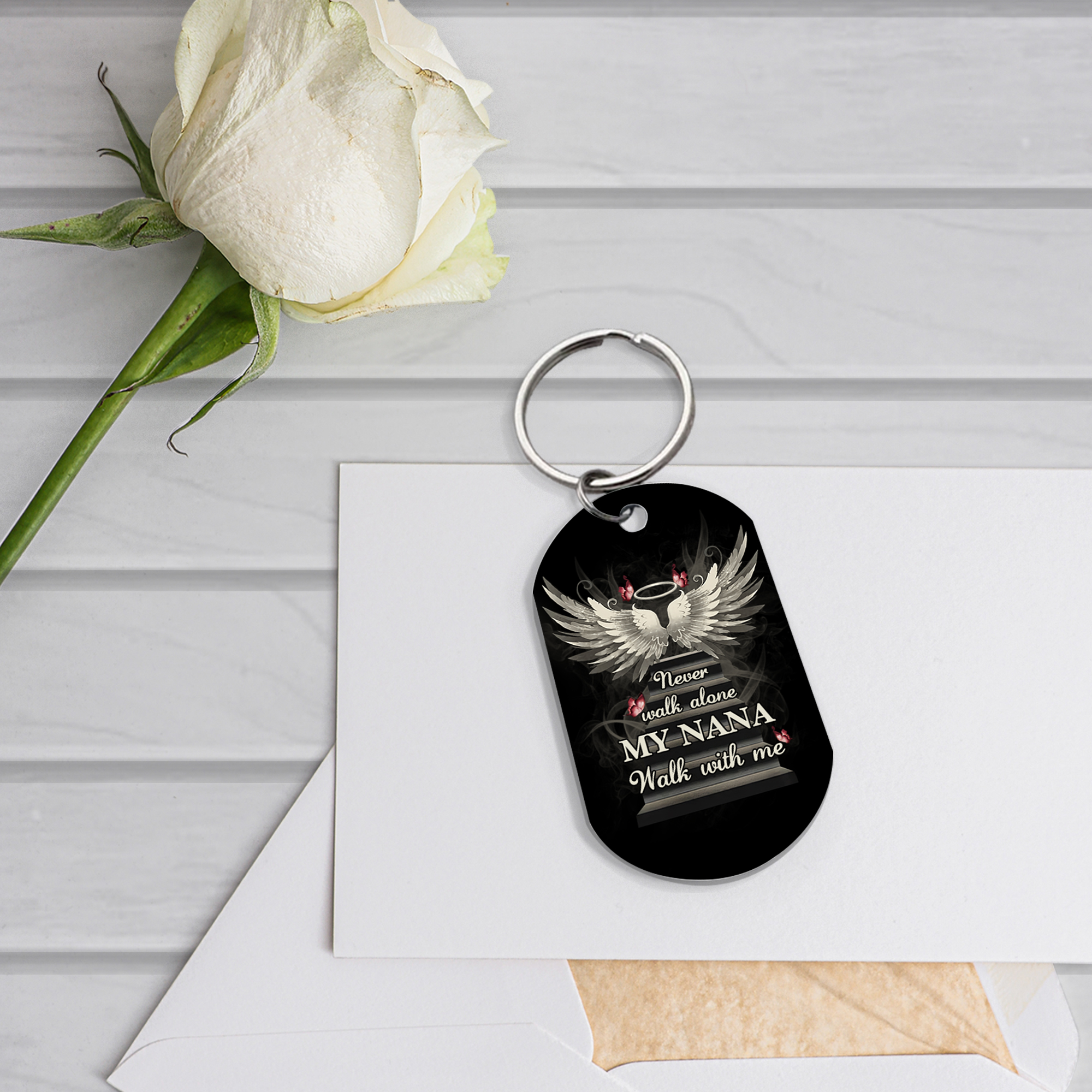 Personalized Memorial Keychain Custom Text Keyring Gifts for Him/Her - Never Walk Alone