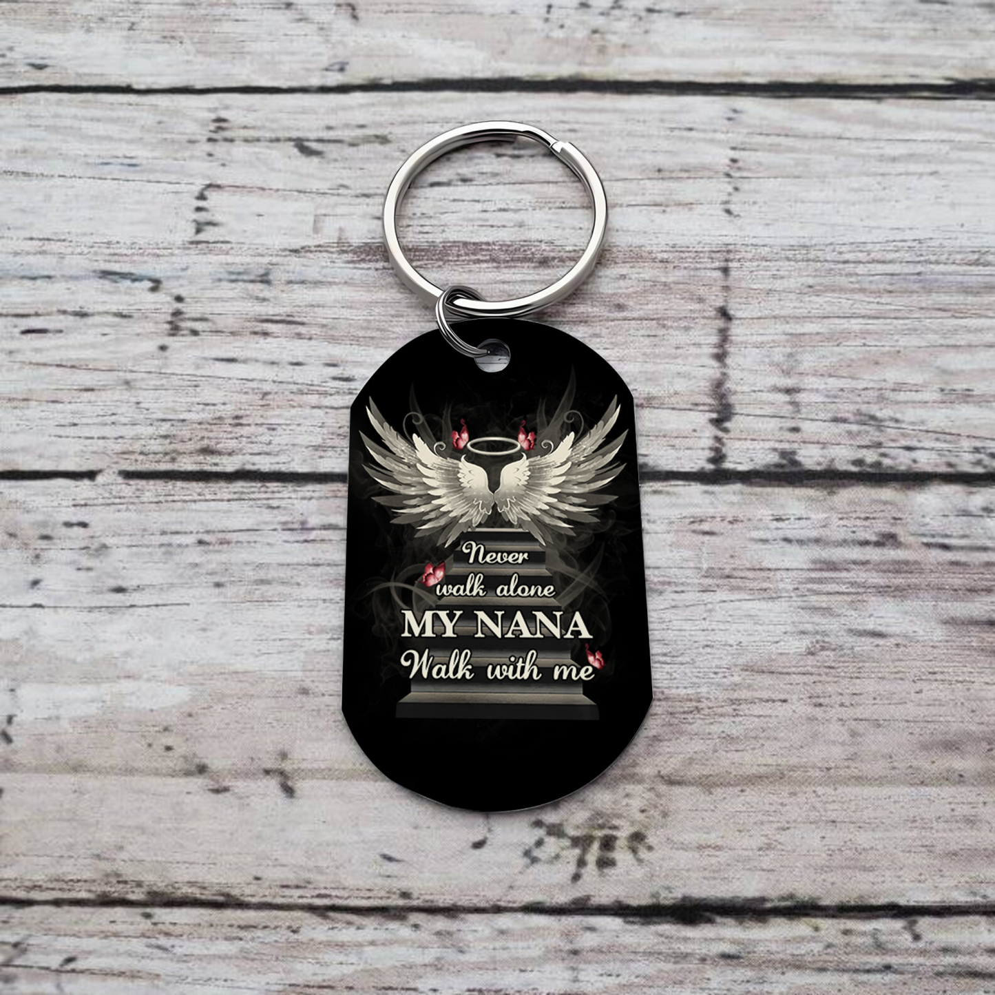 Personalized Memorial Keychain Custom Text Keyring Gifts for Him/Her - Never Walk Alone