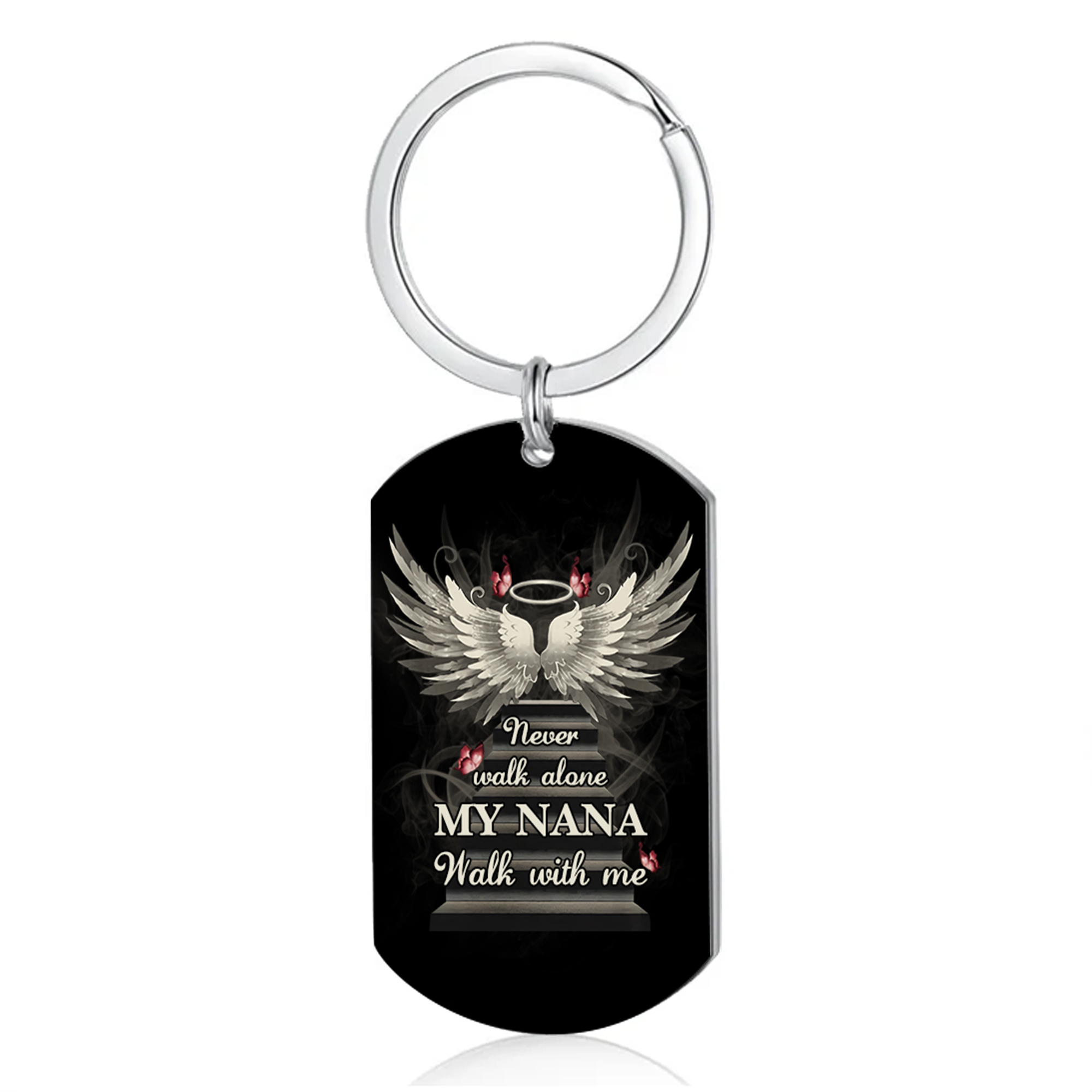 Personalized Memorial Keychain Custom Text Keyring Gifts for Him/Her - Never Walk Alone