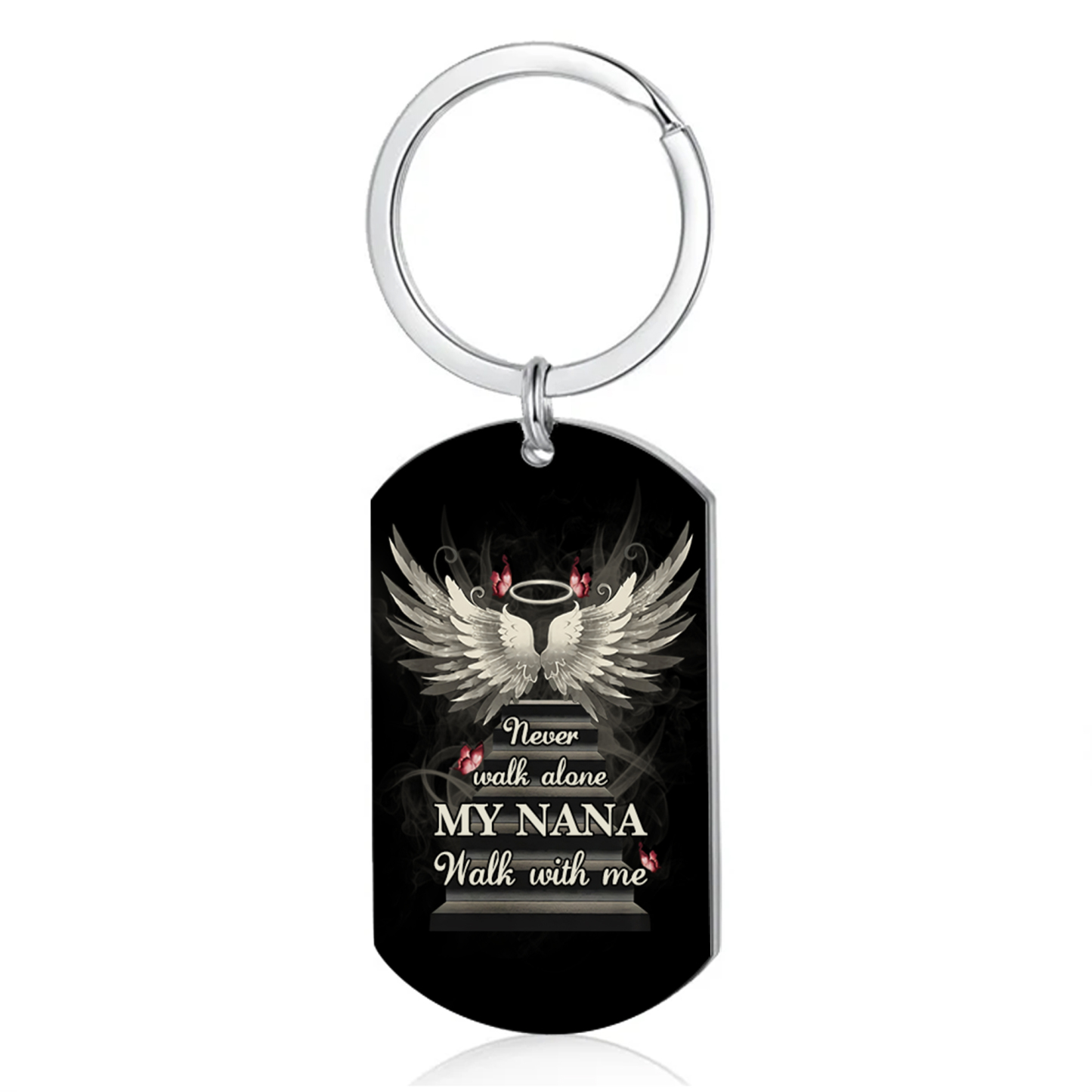 Personalized Memorial Keychain Custom Text Keyring Gifts for Him/Her - Never Walk Alone