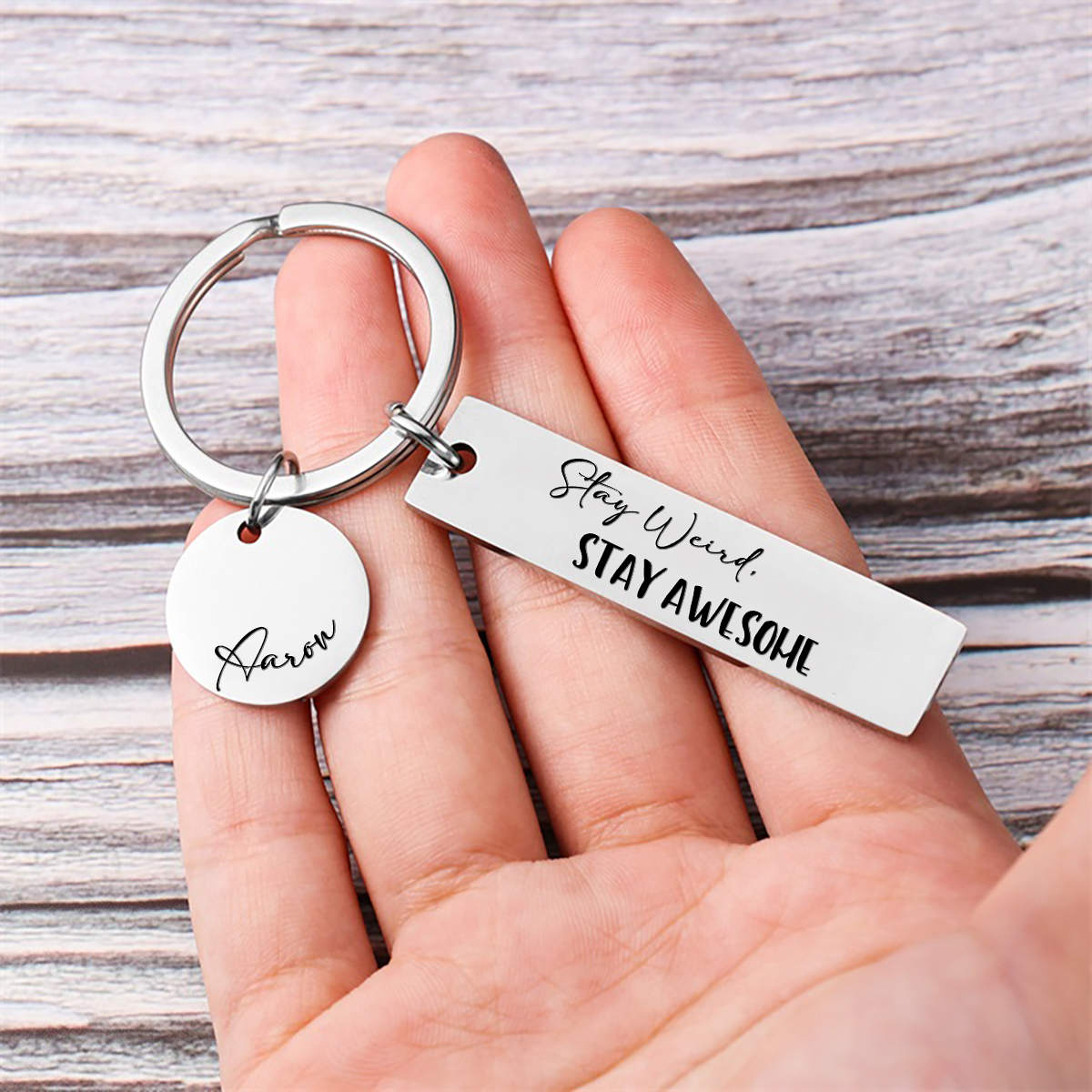Stay Weird Stay Awesome Personalized Name Keychain For Kid Teenager