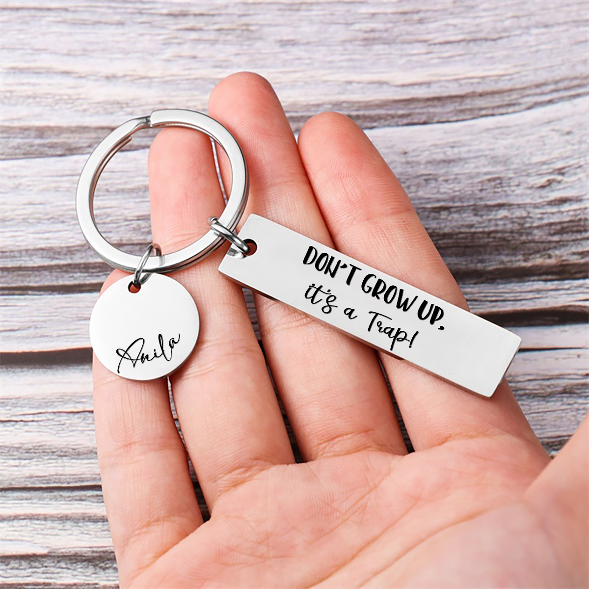 Don't Grow Up It's A Trap Personalized Name Keychain For Kid Teenager