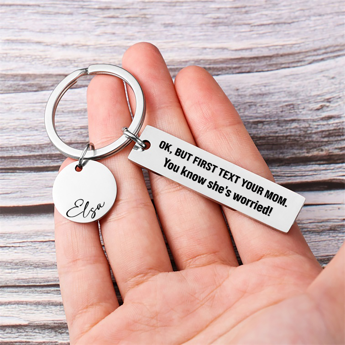 First Text Your Mom She's Worried Personalized Name Keychain New Driver Gift For Kid Teenager