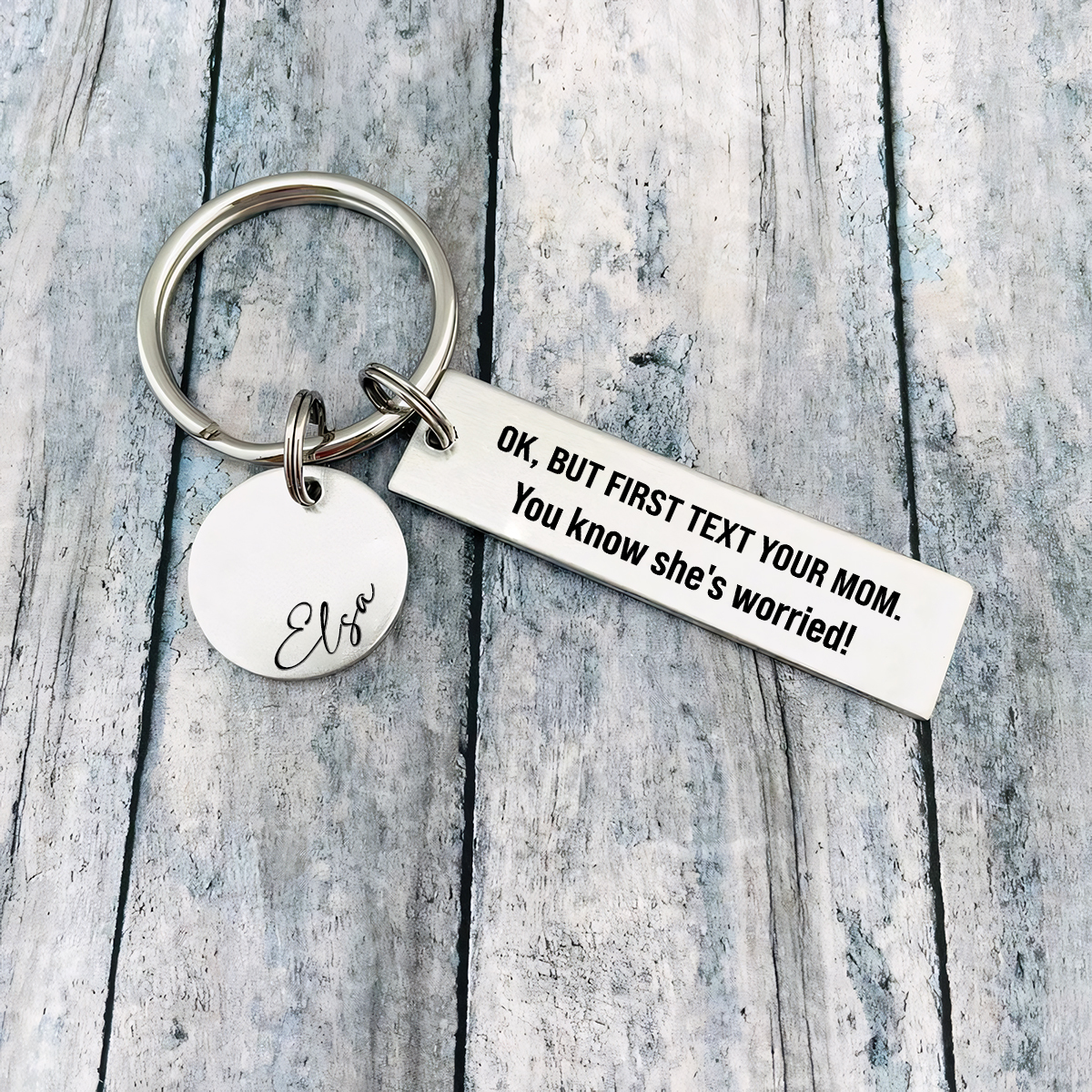 First Text Your Mom She's Worried Personalized Name Keychain New Driver Gift For Kid Teenager