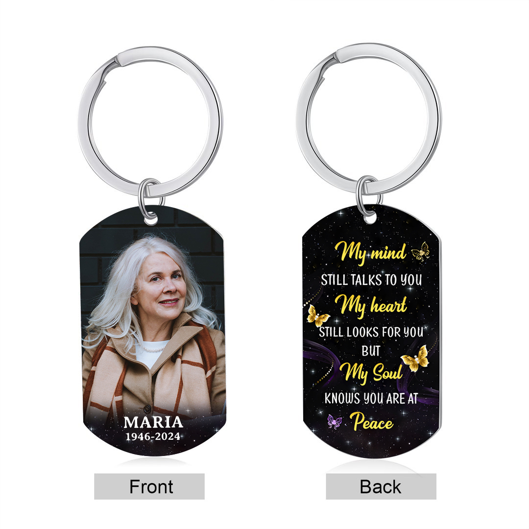 Personalized Memorial Photo Keychain Custom Name & Year Keepsake Gift My Mind Still Talks To You
