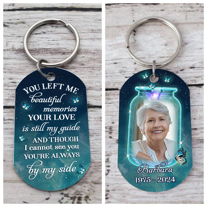 Personalized Memorial Keychain with Custom Photo and Name Wishing Bottle Memorial Keyring You're Always By My Side