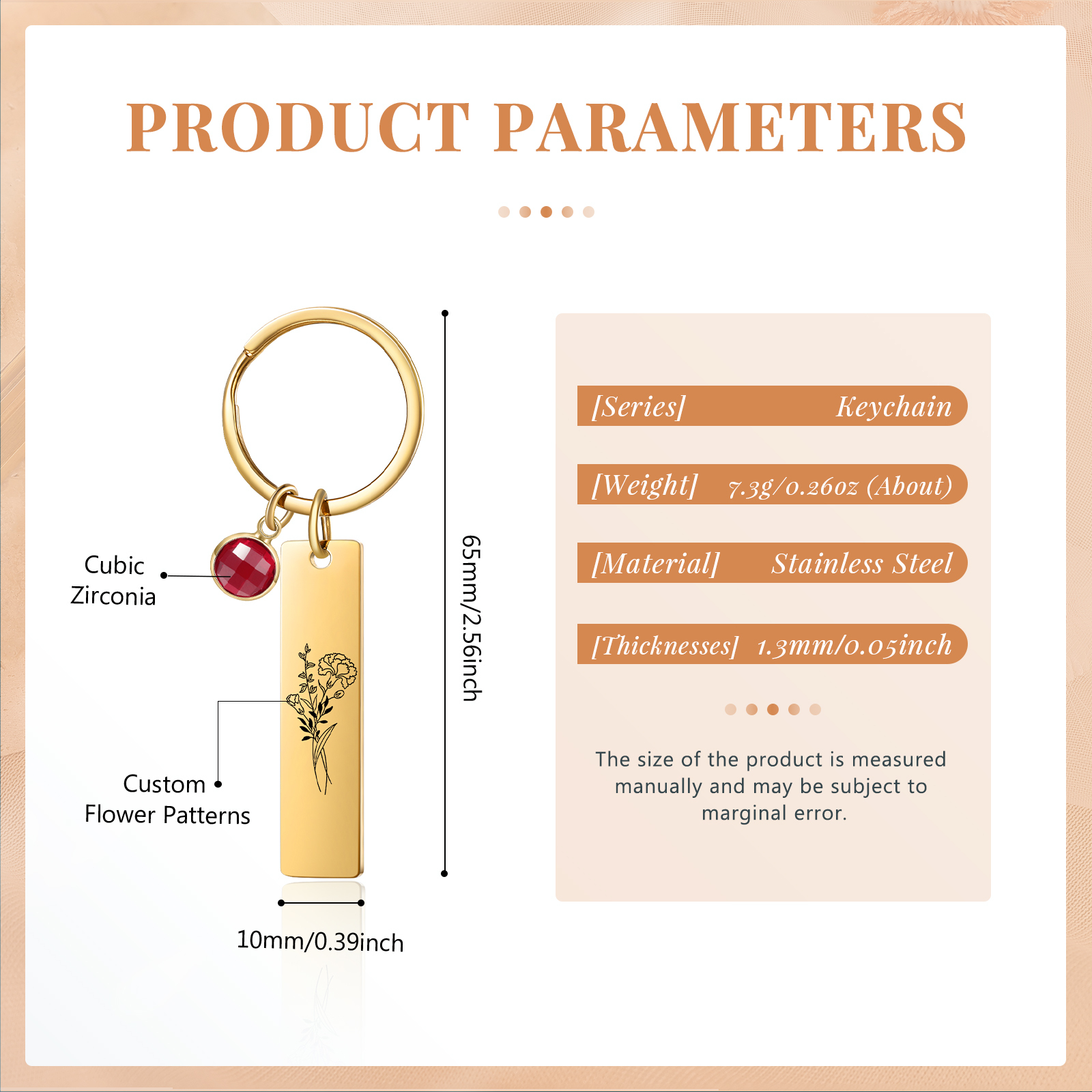 Personalized Keychain with 1 Birthstone & 1 Birth Flower Perfect Gift for Friends & Christmas