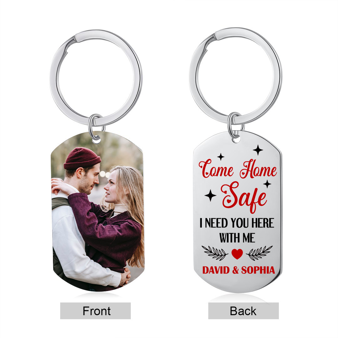 Personalized Come Home Safe Keychain with 2 Names & Photo A Meaningful Gift for Couples