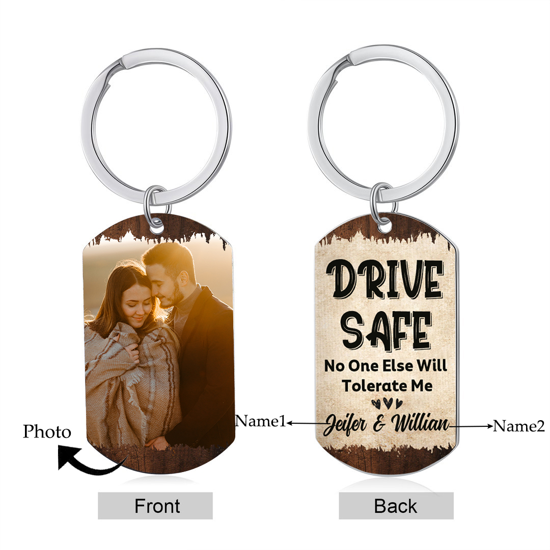 Personalized Drive Safe Keychain with 2 Names & Photo A Meaningful Gift for Couples