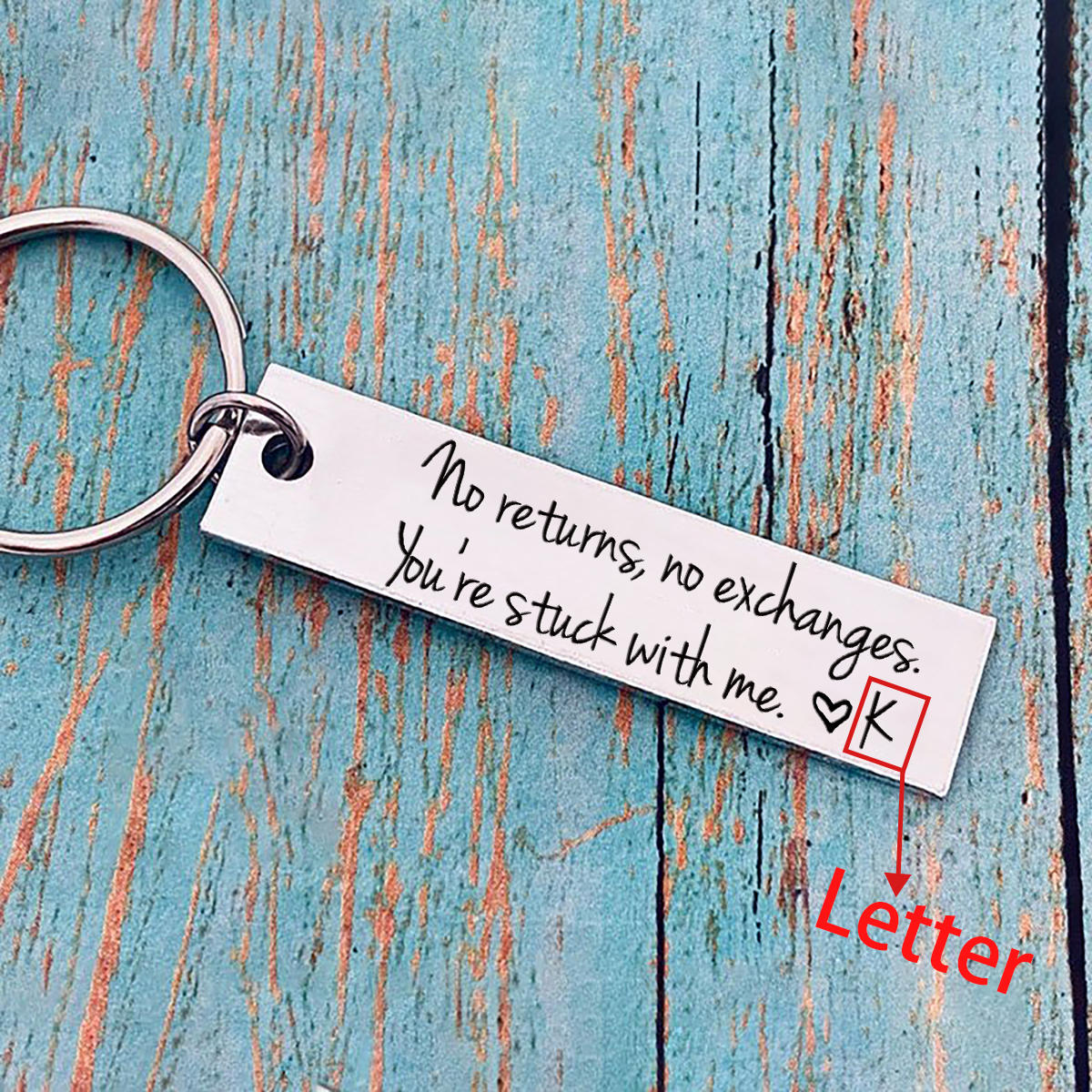 Funny Couple Keychain Personalized Initial Key Ring No Returns No Exchanges Gift for Couple