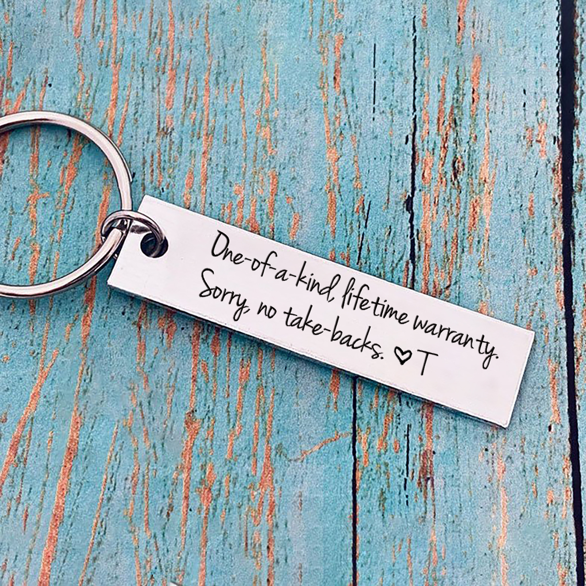 Funny Couple Keychain Personalized Initial Key Ring One of a Kind Lifetime Warranty Sorry No Take Backs Gift for Couple