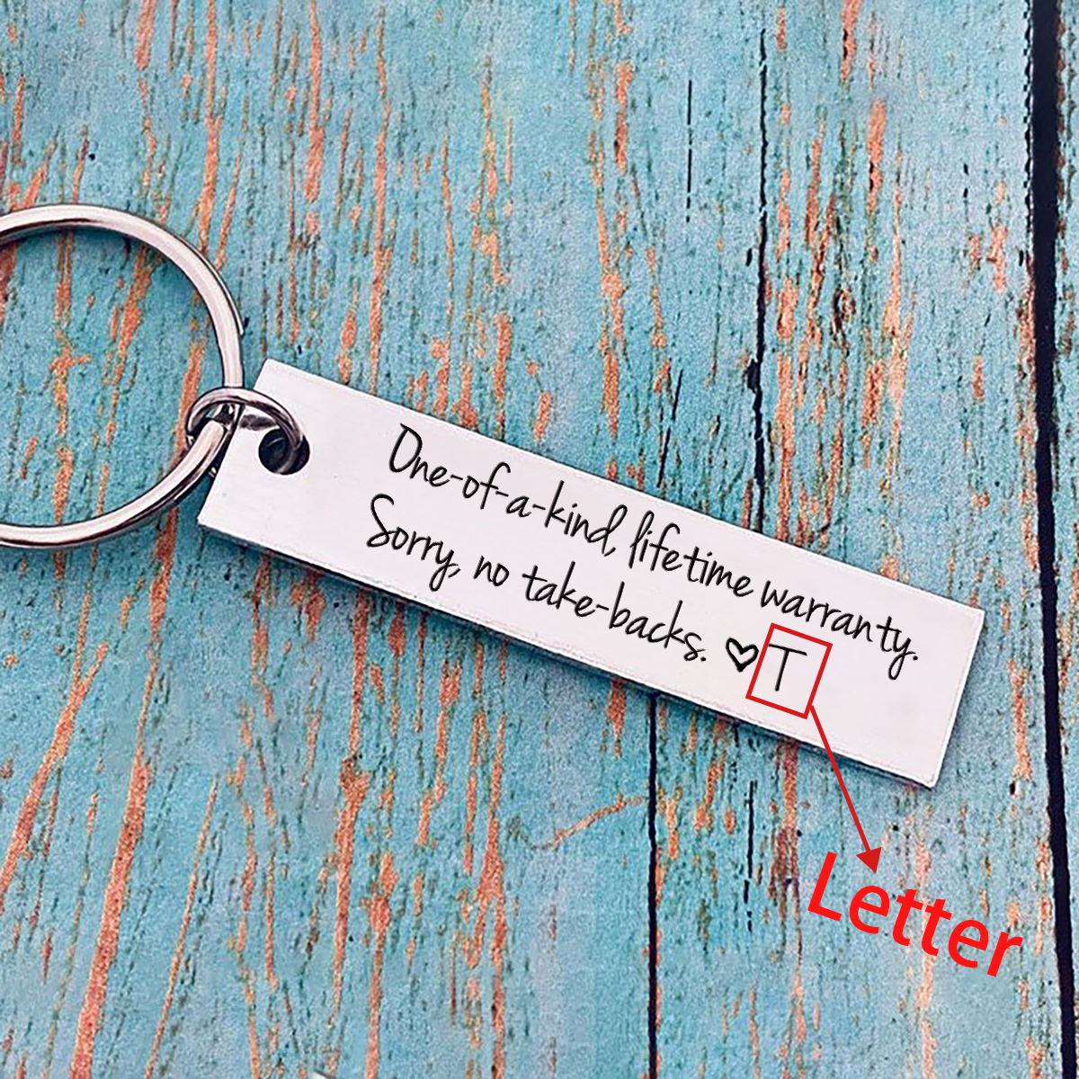 Funny Couple Keychain Personalized Initial Key Ring One of a Kind Lifetime Warranty Sorry No Take Backs Gift for Couple