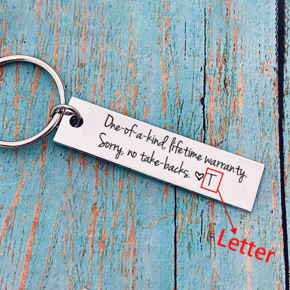 Funny Couple Keychain Personalized Initial Key Ring One of a Kind Lifetime Warranty Sorry No Take Backs Gift for Couple