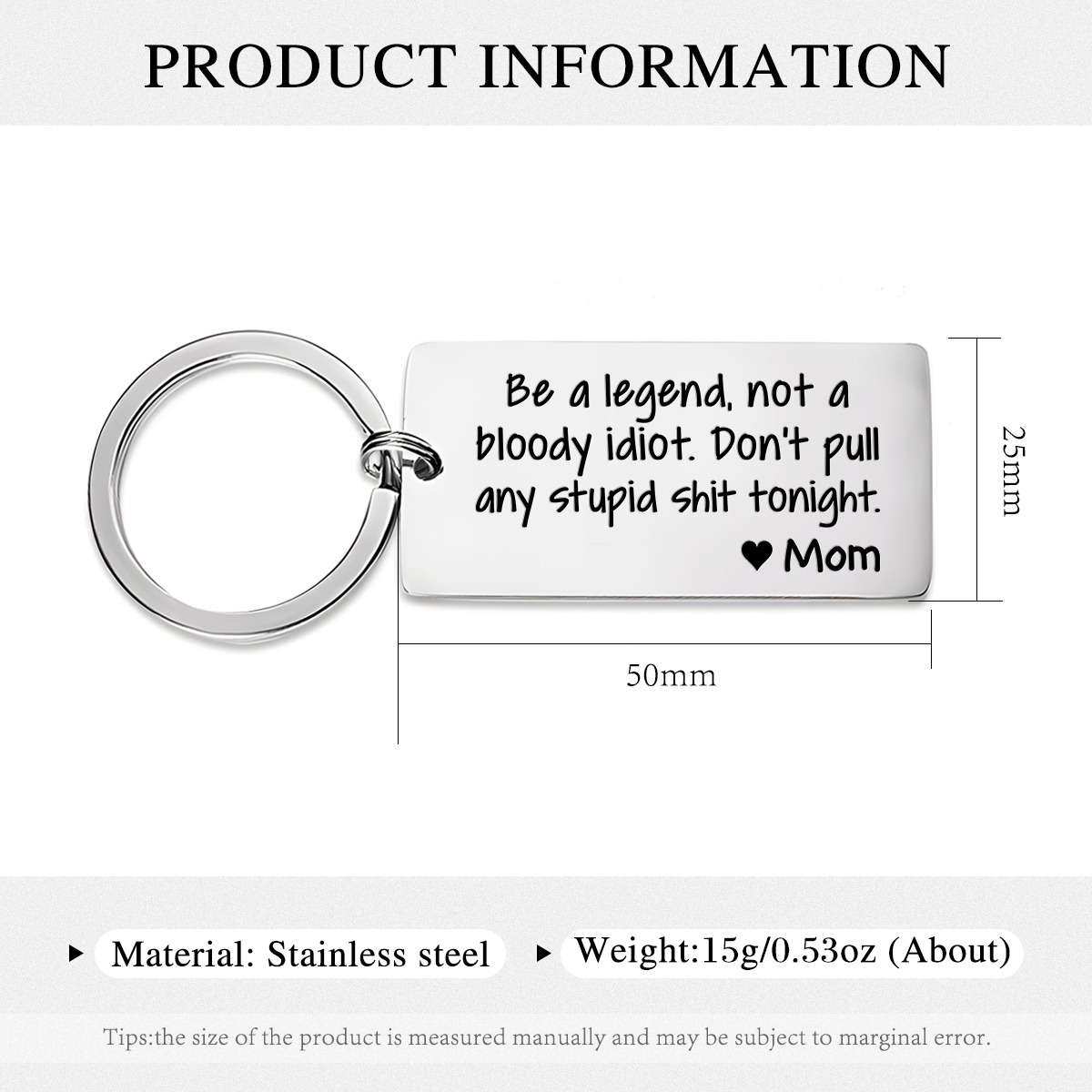 Personalized Name Be a Legend Not a Bloody Idiot Dont Pull Any Stupid Shit Tonight Keychain Funny Gift for Kids