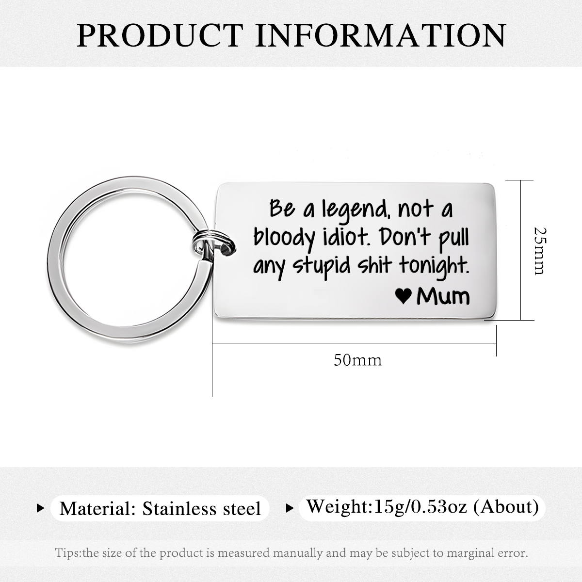 Personalized Name Be a Legend Not a Bloody Idiot Dont Pull Any Stupid Shit Tonight Keychain Funny Gift for Kids