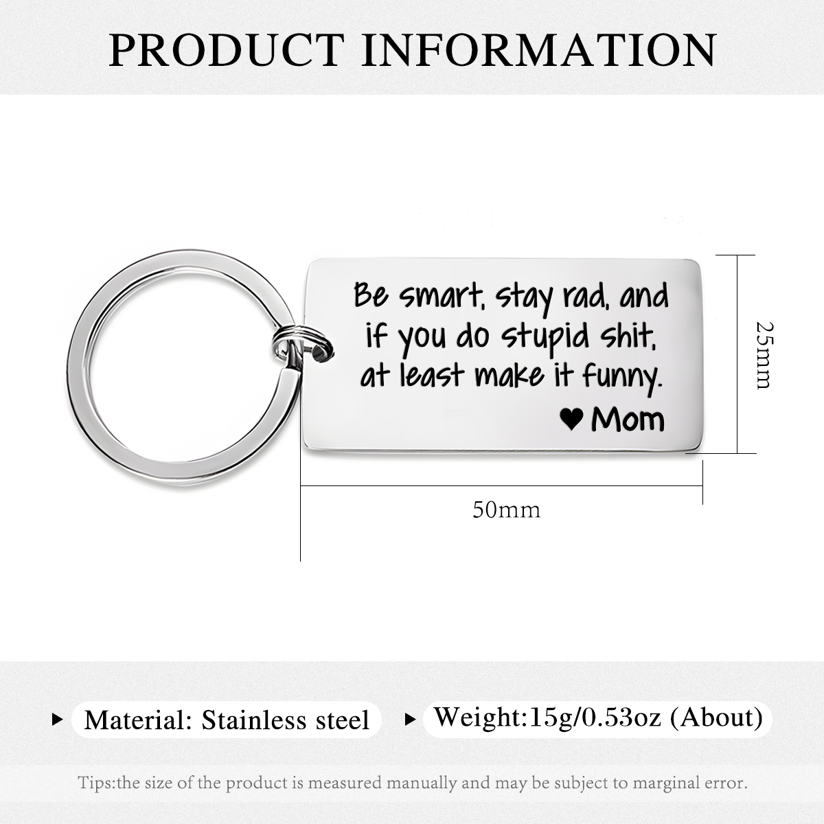 Personalized Name Be Smart Stay Rad And if You Do Stupid Shit at Least Make It Funny Keychain Funny Gift for Kids