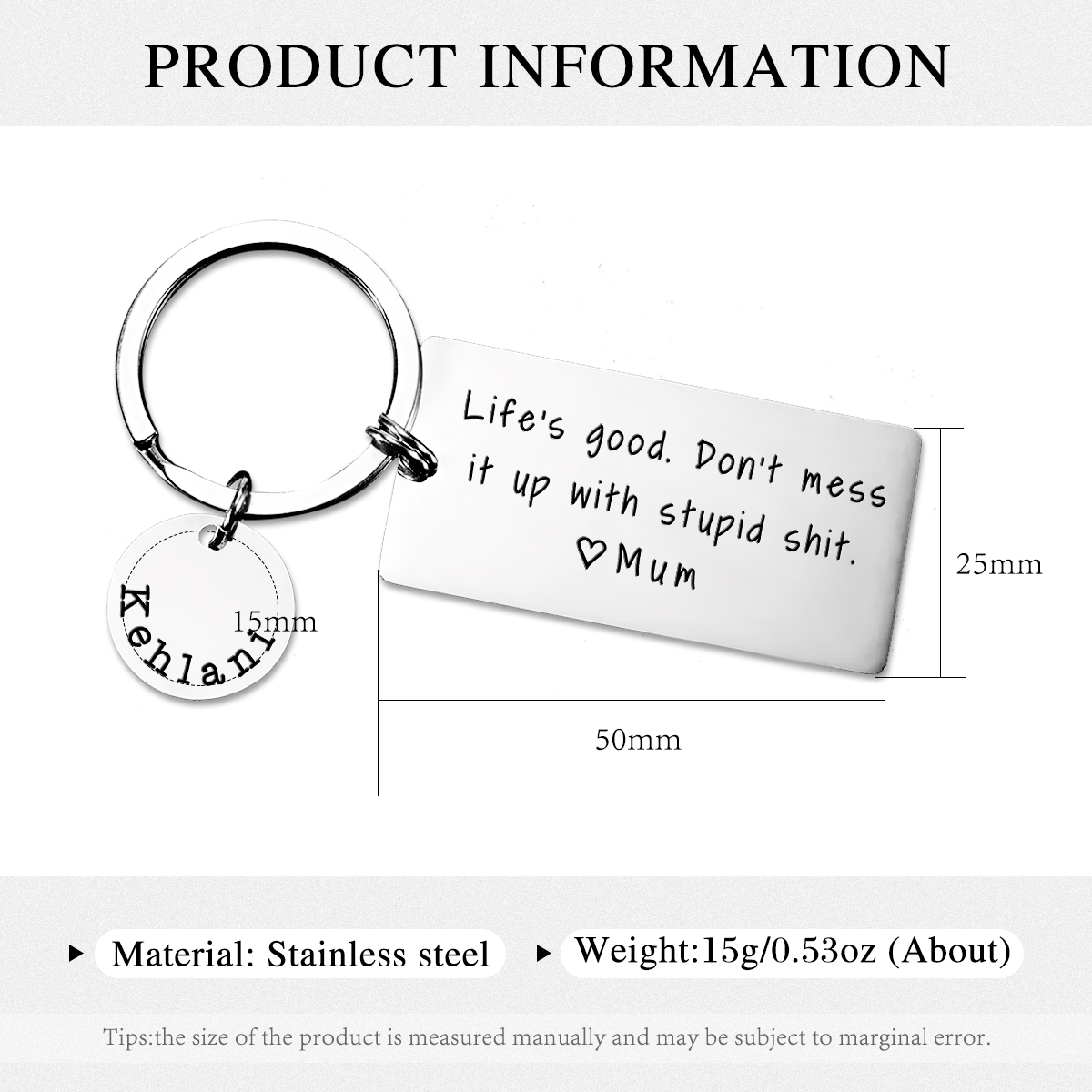 Lifes Good. Don't Mess It up with Stupid Keychain Custom Name Personized Keyring Gift for Kids