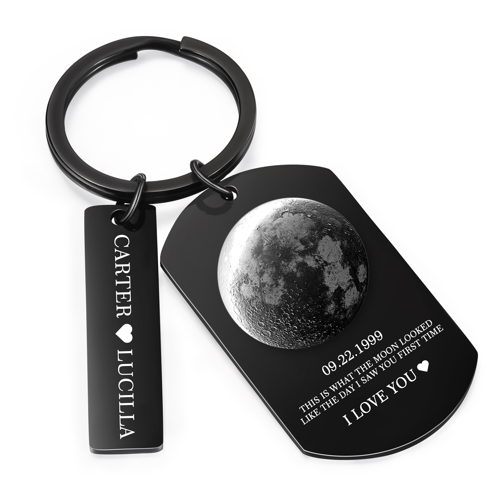 Personalized 2 Names and 2 Texts Keyring The Day You Were Born Custom Moon Phase Keychain Gift for Couple