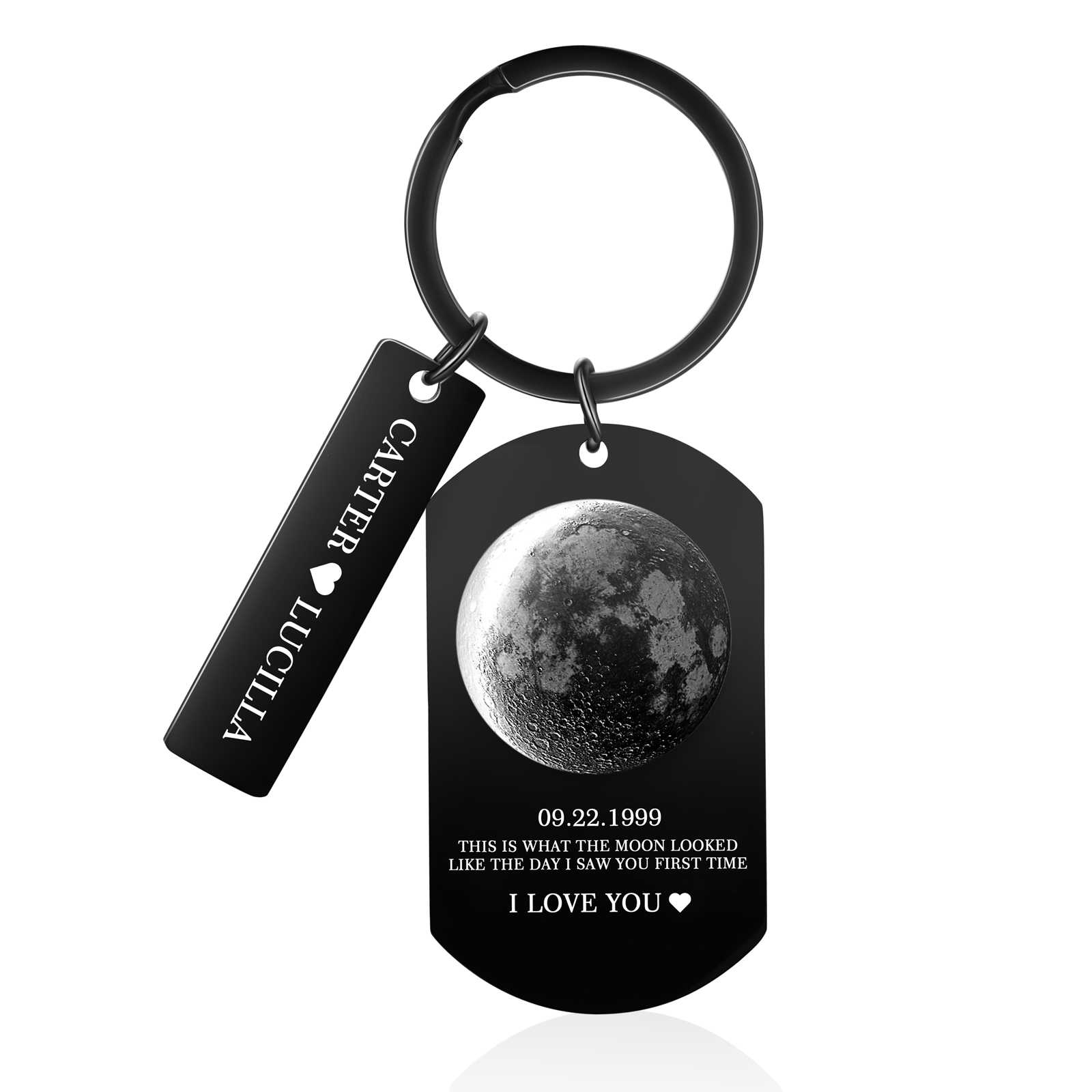 Personalized 2 Names and 2 Texts Keyring The Day You Were Born Custom Moon Phase Keychain Gift for Couple