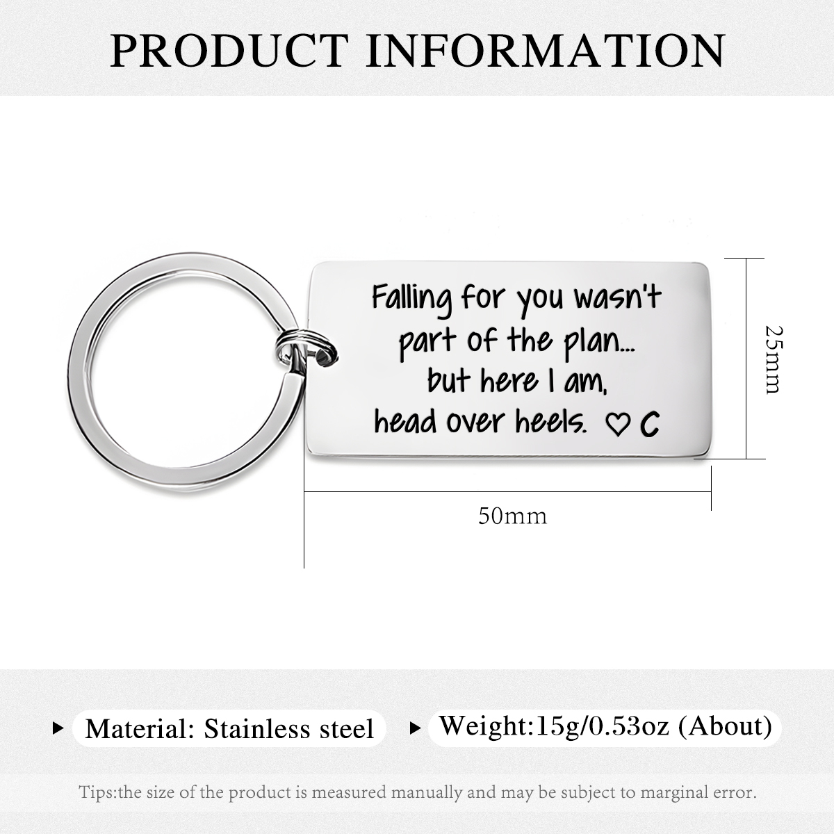 Personalized Funny Keychain Falling for You Wasnt Part of the Plan But Here I Am Head Over Heels Custom 1 Letter Gift for Couple 