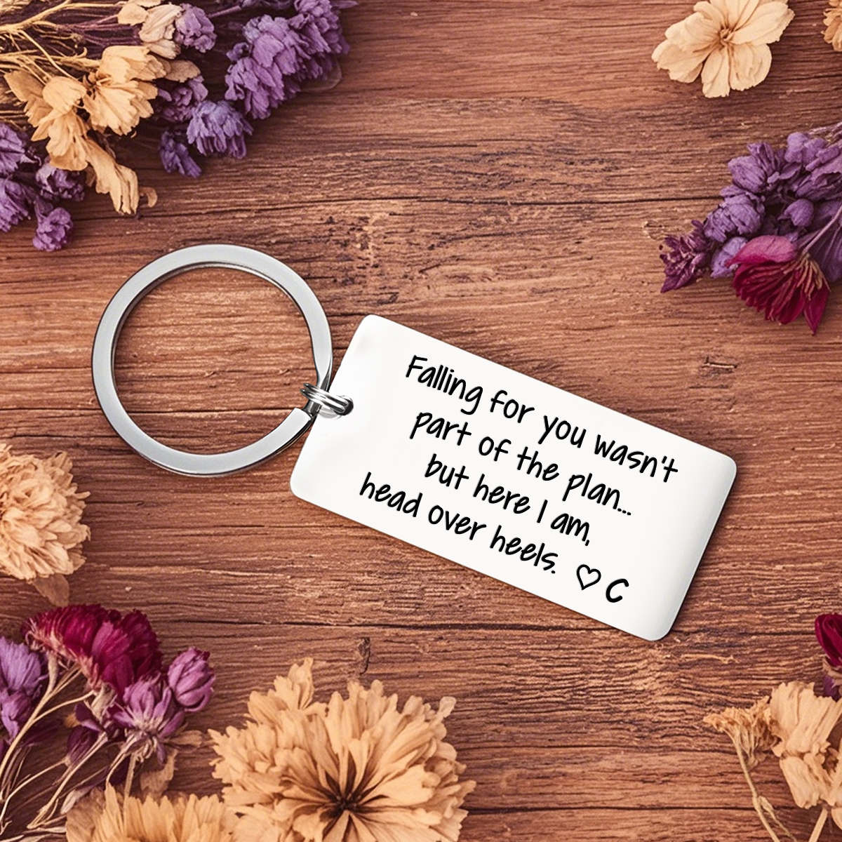 Personalized Funny Keychain Falling for You Wasnt Part of the Plan But Here I Am Head Over Heels Custom 1 Letter Gift for Couple 