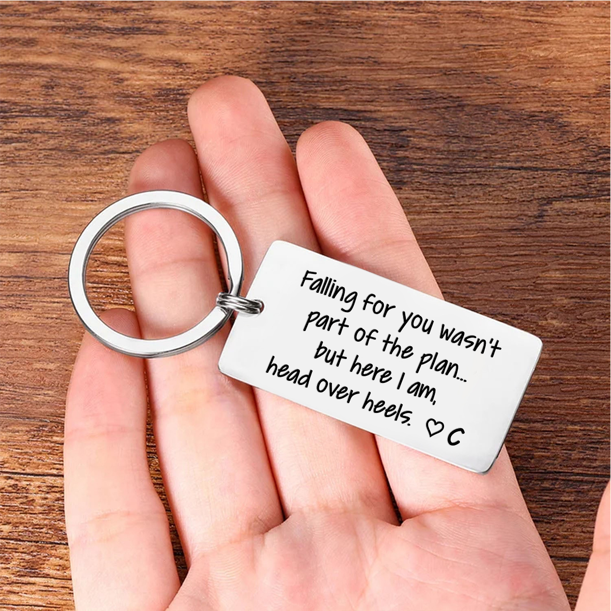 Personalized Funny Keychain Falling for You Wasnt Part of the Plan But Here I Am Head Over Heels Custom 1 Letter Gift for Couple 