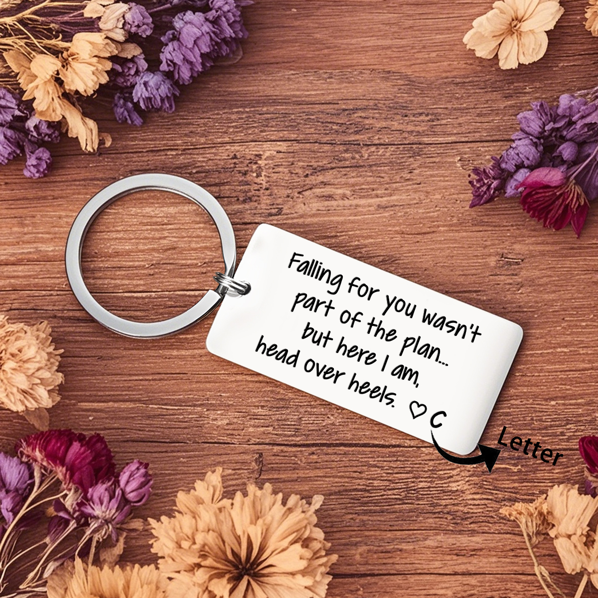 Personalized Funny Keychain Falling for You Wasnt Part of the Plan But Here I Am Head Over Heels Custom 1 Letter Gift for Couple 