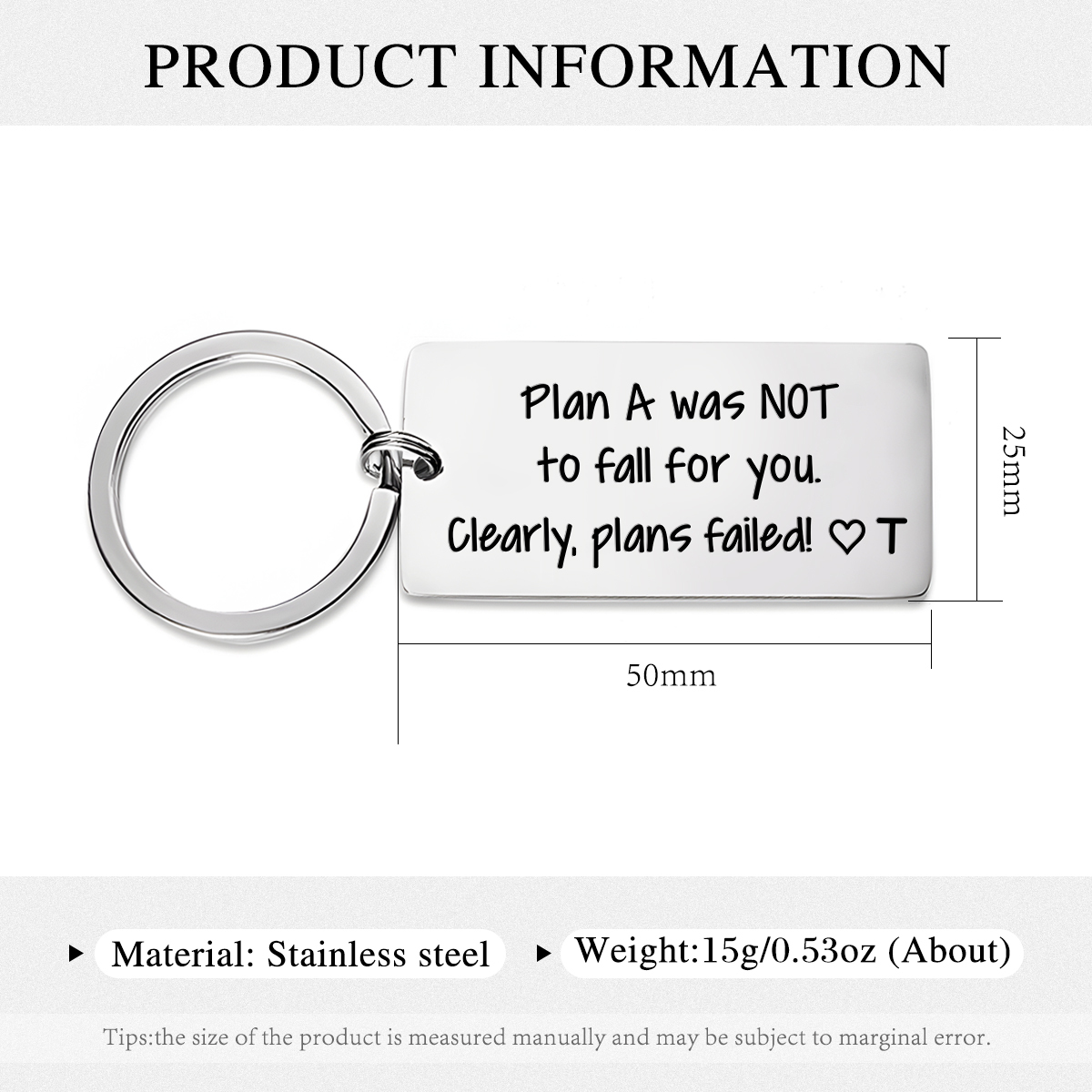 Personalized Funny Keychain Plan a Was Not to Fall for You Clearly Plans Failed Custom 1 Letter Gift for Couple 
