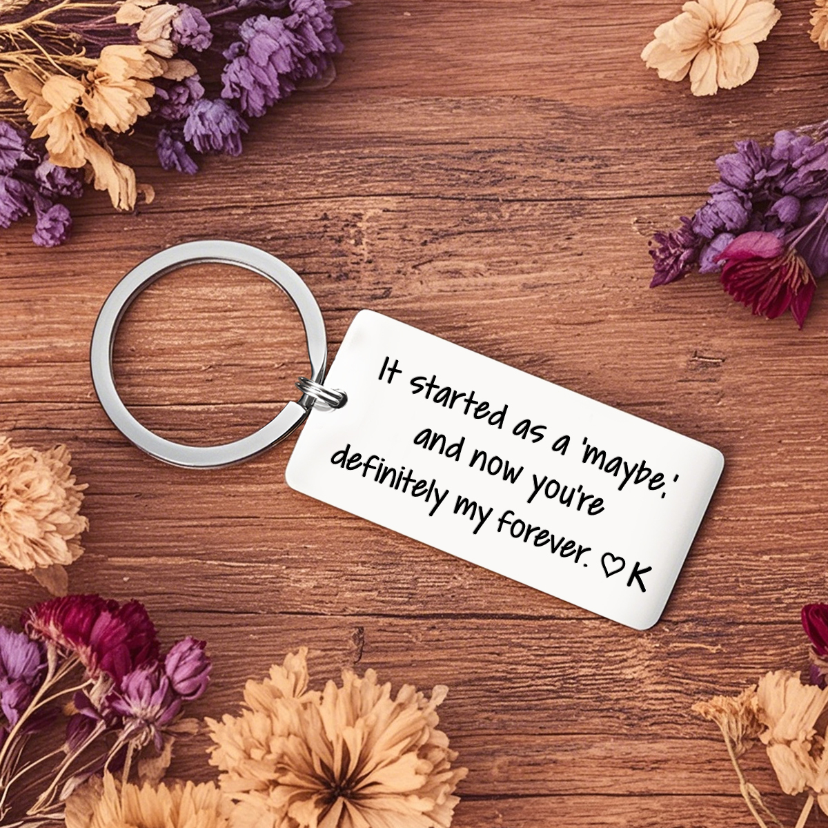 Personalized Funny KeychainIt Started as a maybe and Now Youre Definitely My Forever Custom 1 Letter Gift for Couple 