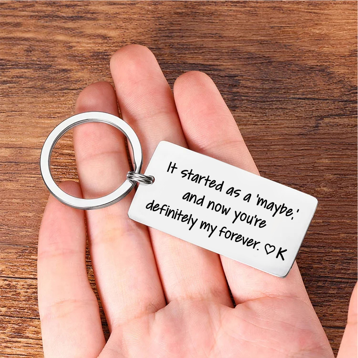 Personalized Funny KeychainIt Started as a maybe and Now Youre Definitely My Forever Custom 1 Letter Gift for Couple 