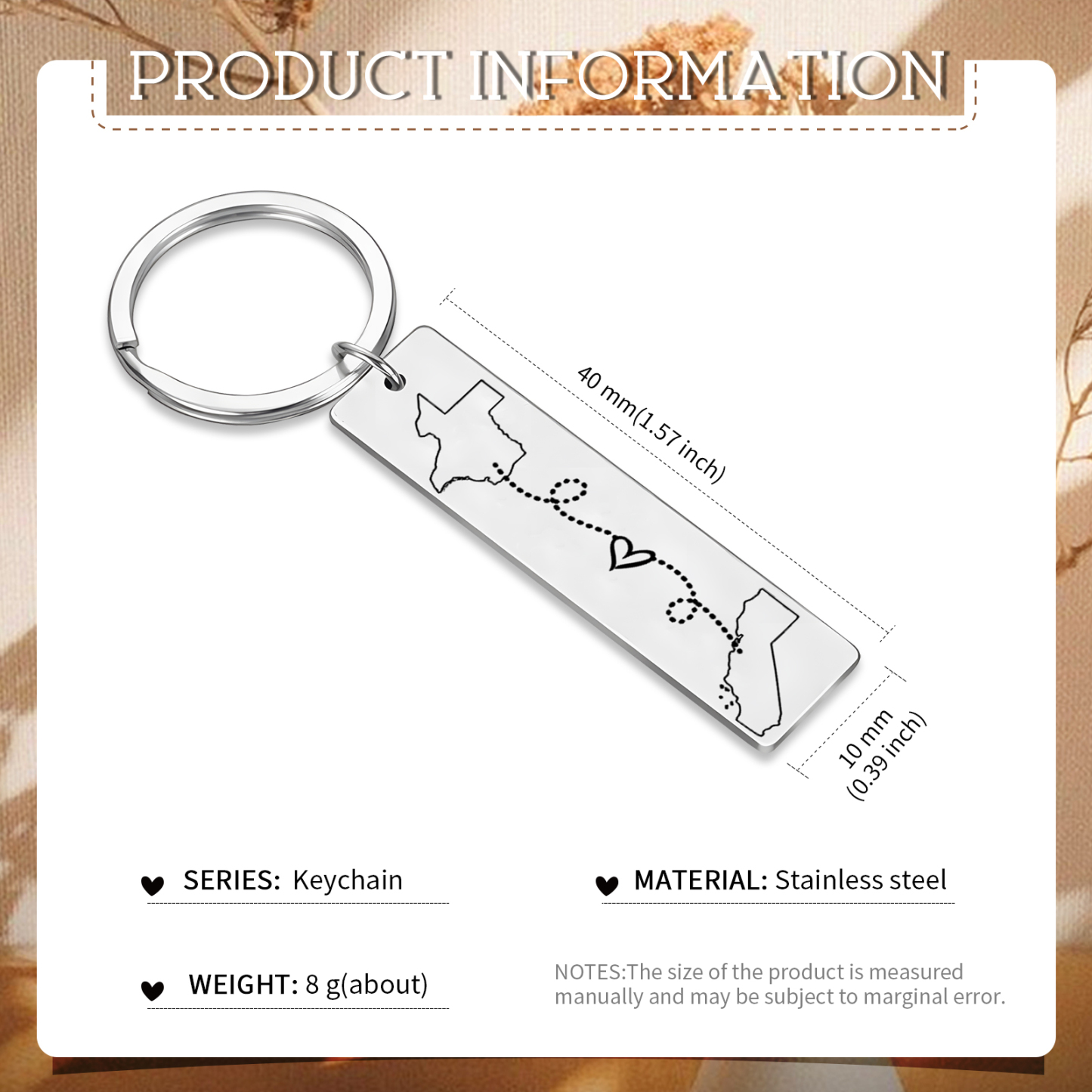 Personalized Keychain Custom Two States Distance Couple Gift