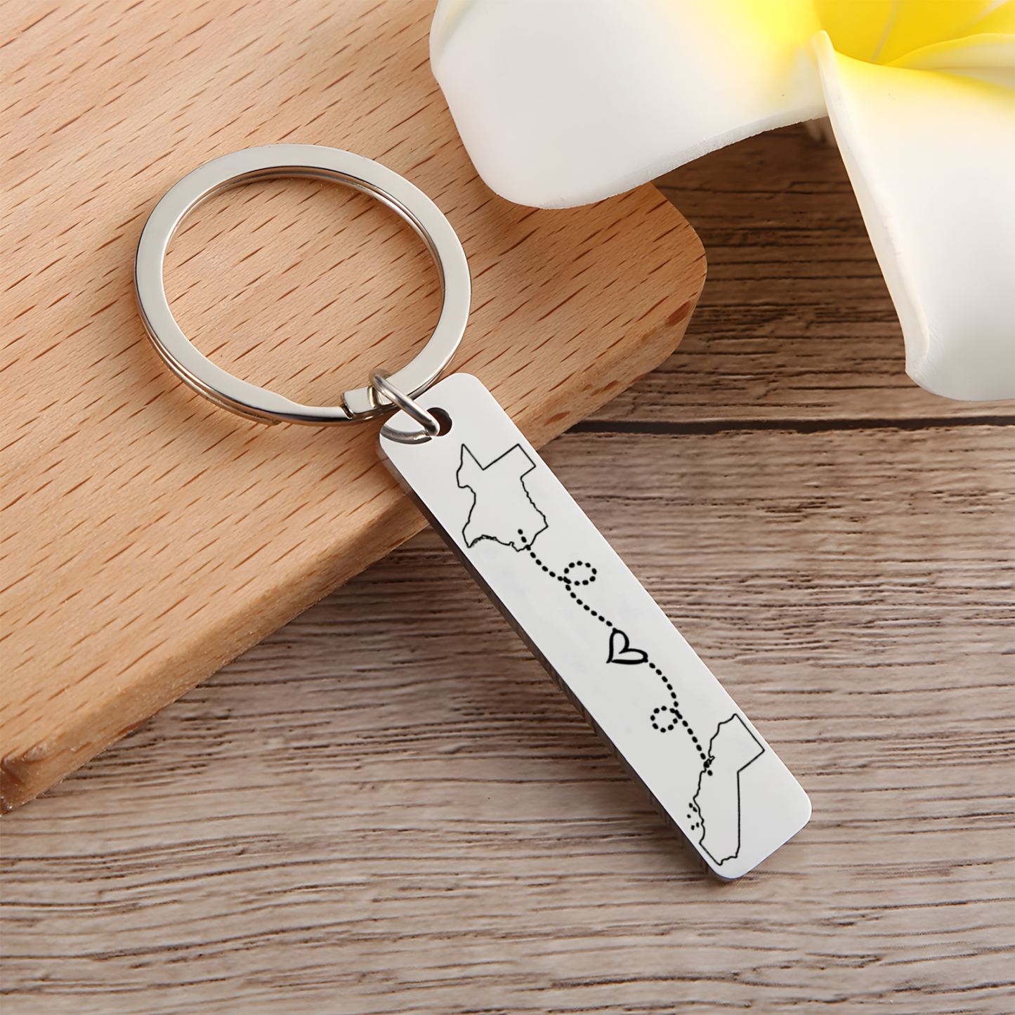 Personalized Keychain Custom Two States Distance Couple Gift