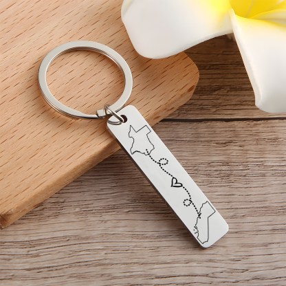 Personalized Keychain Custom Two States Distance Couple Gift