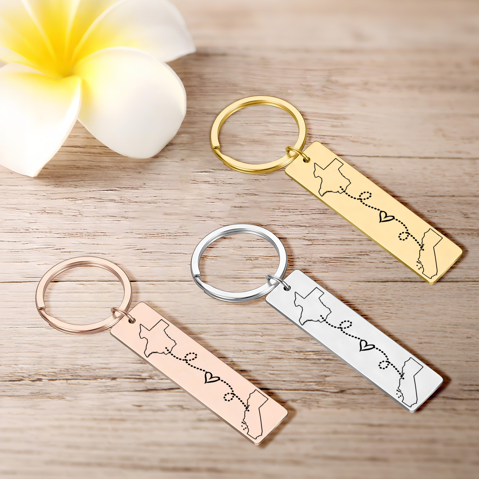 Personalized Keychain Custom Two States Distance Couple Gift