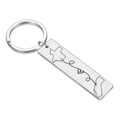 Personalized Keychain Custom Two States Distance Couple Gift