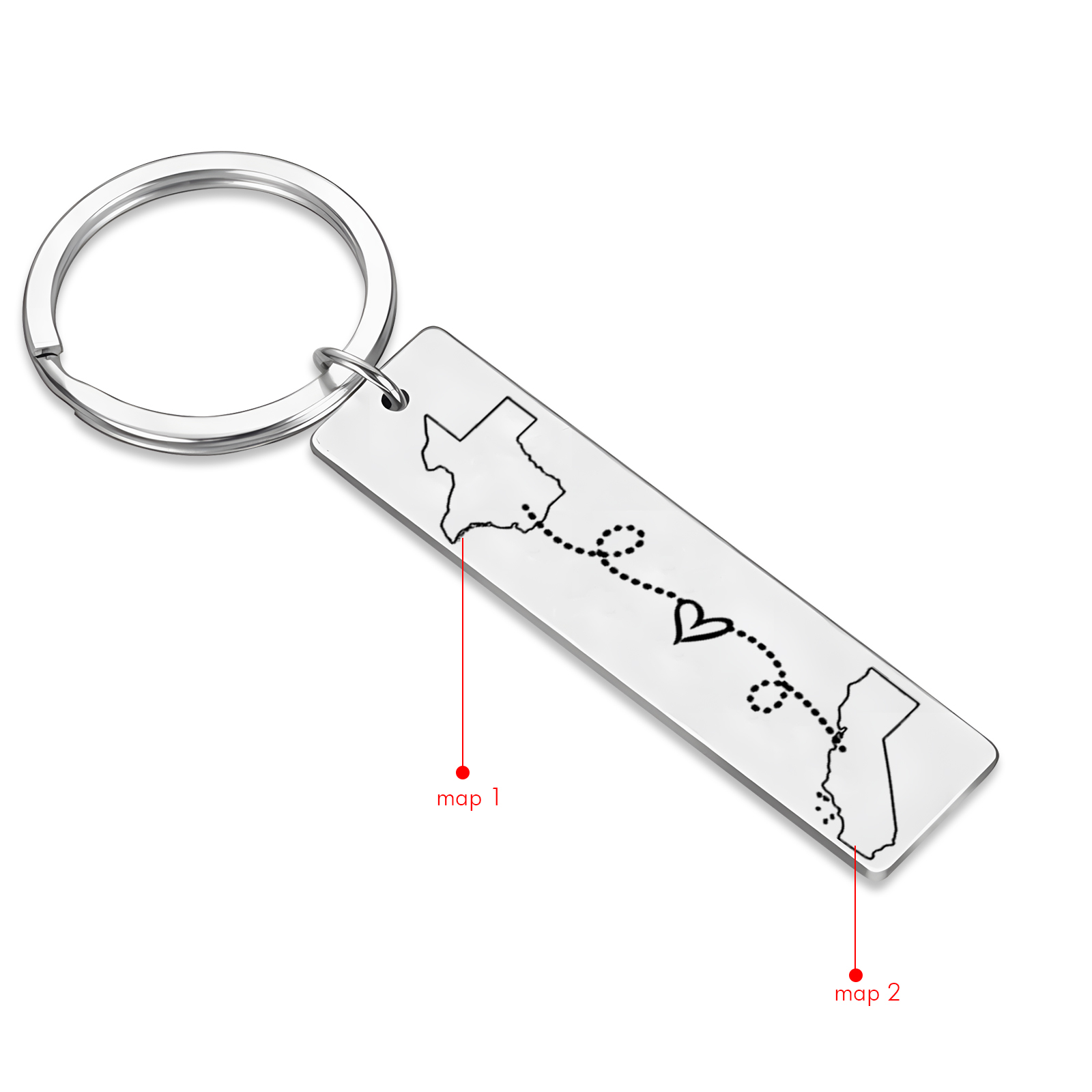 Personalized Keychain Custom Two States Distance Couple Gift