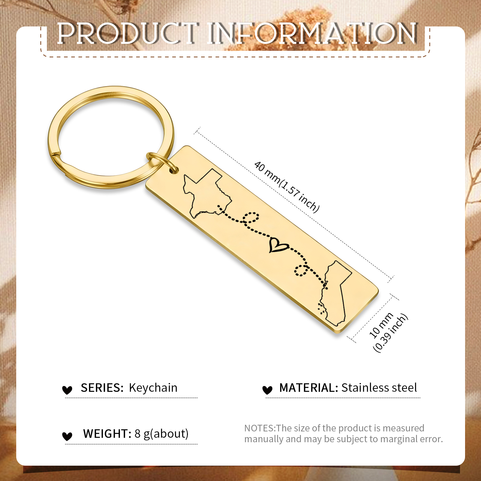 Personalized Keychain Custom Two States Distance Couple Gift