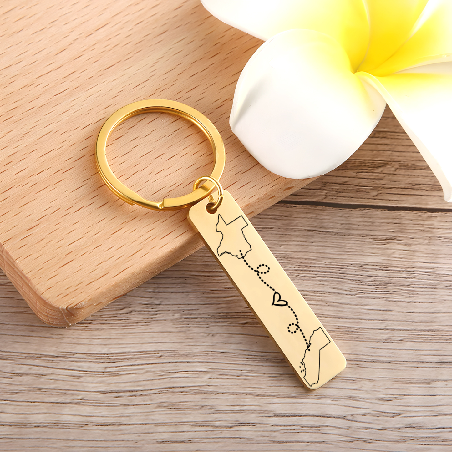 Personalized Keychain Custom Two States Distance Couple Gift