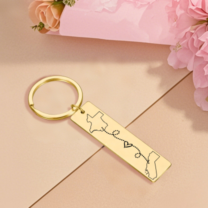 Personalized Keychain Custom Two States Distance Couple Gift