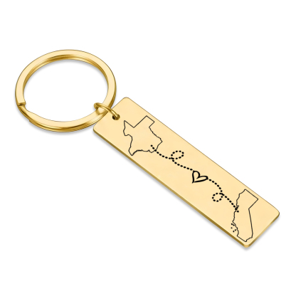 Personalized Keychain Custom Two States Distance Couple Gift