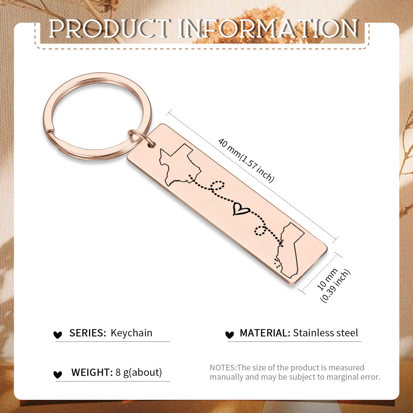 Personalized Keychain Custom Two States Distance Couple Gift