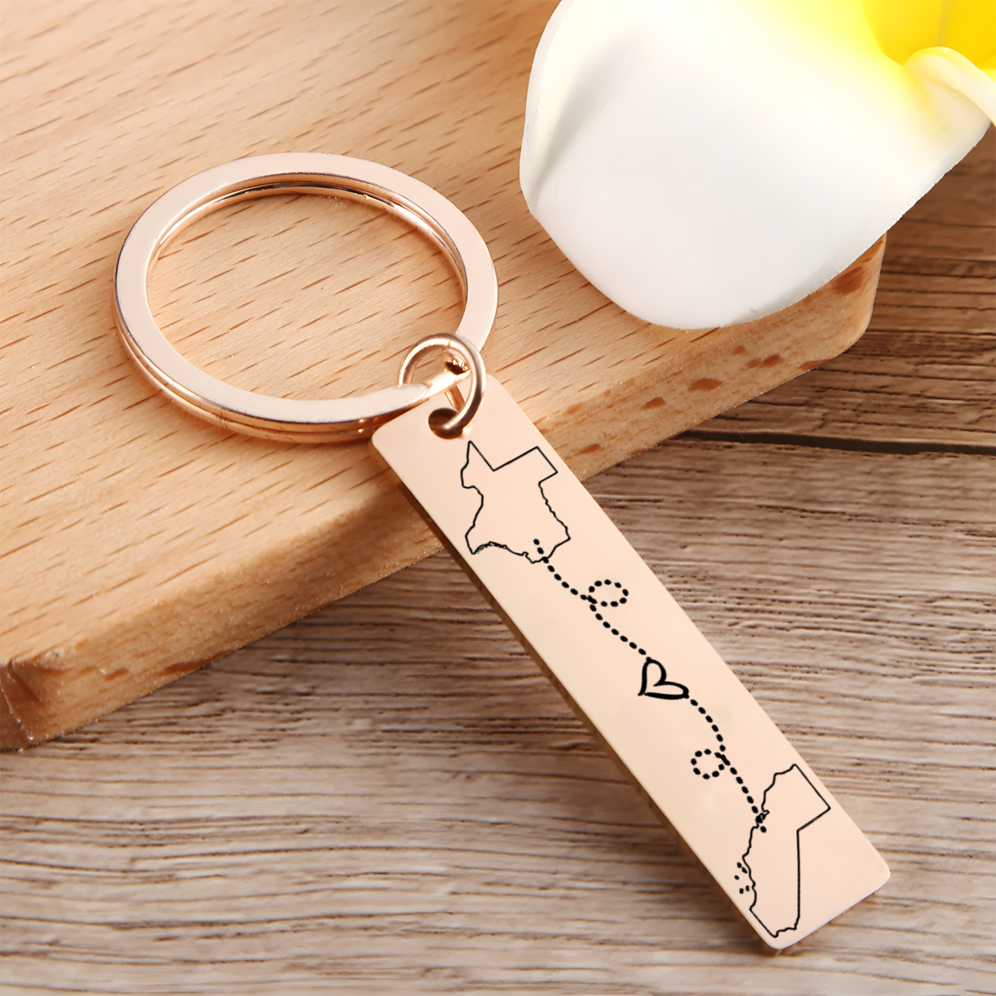Personalized Keychain Custom Two States Distance Couple Gift