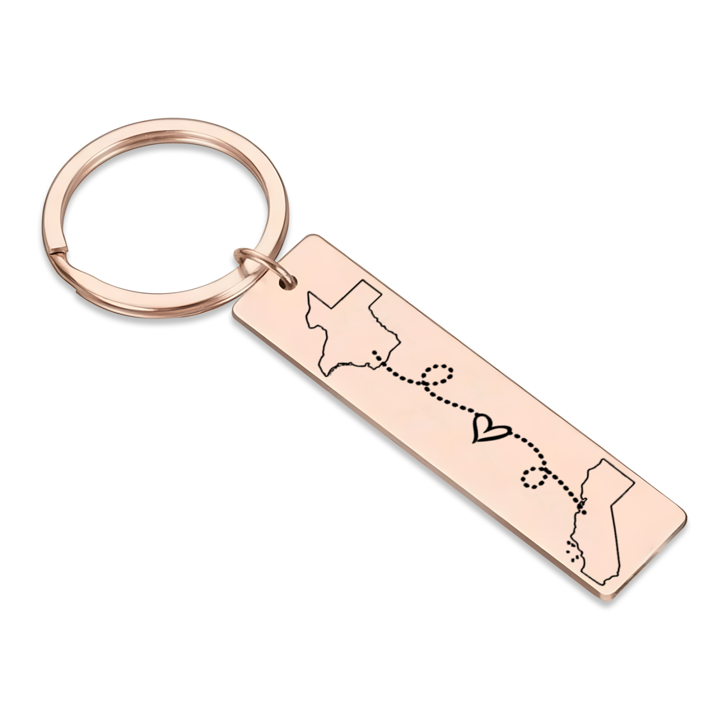 Personalized Keychain Custom Two States Distance Couple Gift