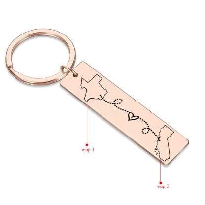 Personalized Keychain Custom Two States Distance Couple Gift